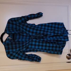 Black and Blue Flowy Plaid Blouse